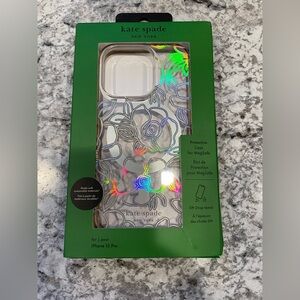 NEW Kate Spade‎ IPhone 15 Pro Clear Floral Case Silver Holographic MagSafe